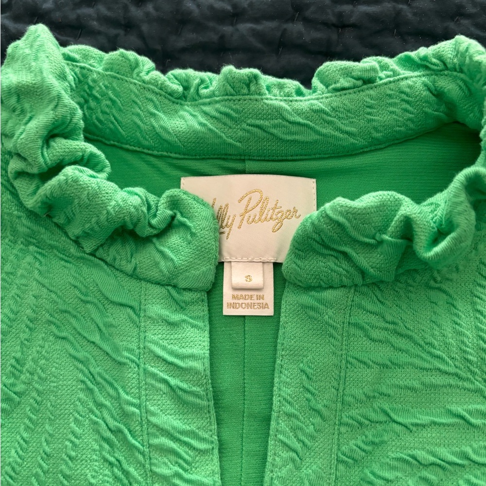 Lilly Pulitzer Green Textured Ruffle-Neck Dress